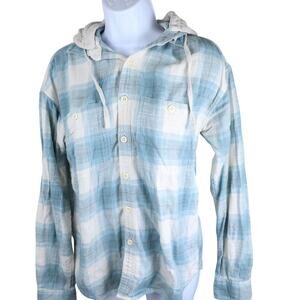 American Eagle Blue White Plaid Men Flannel Hoodie XS